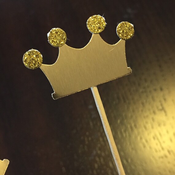 12 Metallic Gold Crowns Tiara Cupcake Toppers by DottiesWeddings