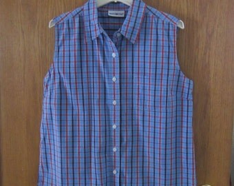 Items similar to Women's Blue Plaid Blouse Refashioned from Men's Shirt ...