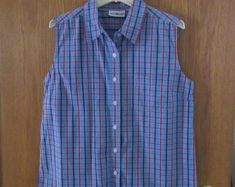 Items similar to Women's Blue Plaid Blouse Refashioned from Men's Shirt ...