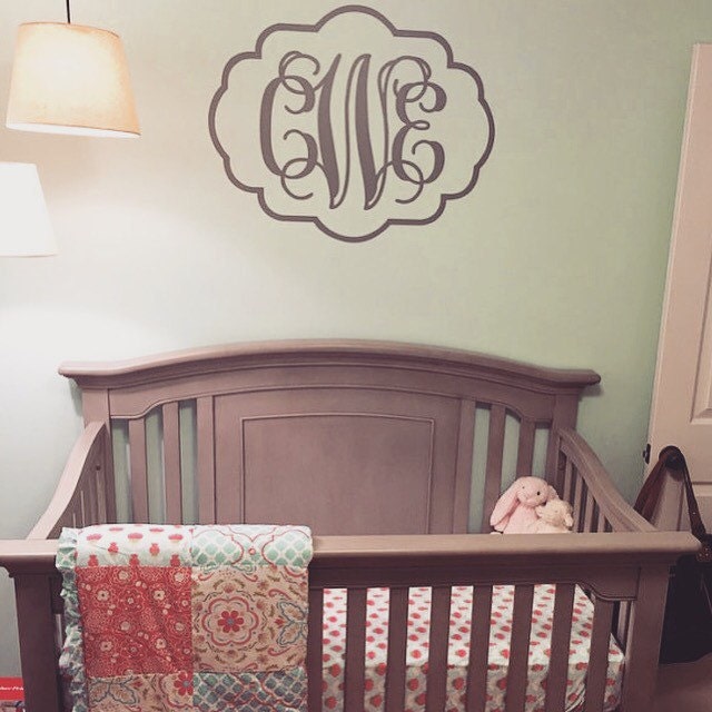 Vine Monogram Decal Quatrefoil Border Large Vinyl Wall