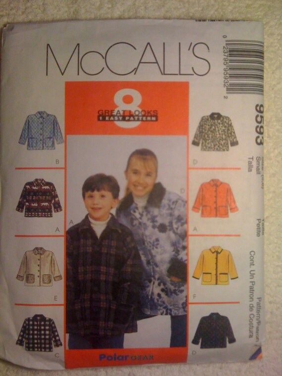 McCalls Sewing Pattern 9593 90s Children's, Boy's and Girl's Unisex Unlined Jacket Size 5-6