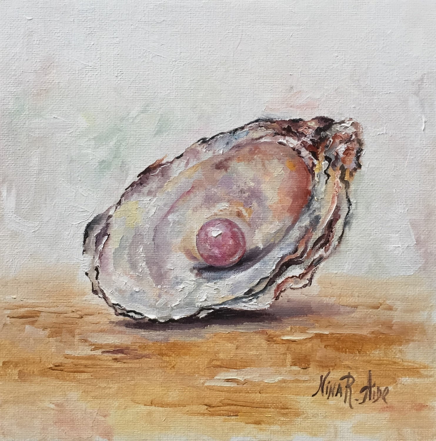 Oyster Shell with Pearl Original Oil painting Nina R.Aide