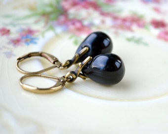 Black Earrings, Black Glass Earrings, Black Dangle Earrings, Black Teardrop Earrings, Best Sellers, Black Drop Earrings UK, Gift for Women