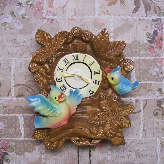 Adorable Vintage Tilso Cuckoo Clock Ceramic Wall Pocket 1962