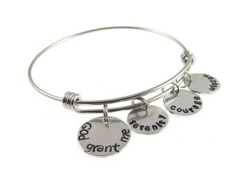 Serenity Prayer Mantra Bangle - Hand Stamped Bracelet- Sobriety Gift - Christian Jewelry - Expressions Bracelet Gifts for Her