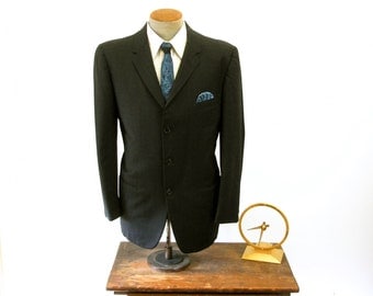 1950s 3 Button Mens Suit Jacket Mad Men Era Mod Vintage Sport Coat / Blazer with Plaid Pattern Tailored by Mastercraft - Size 42 (LARGE)