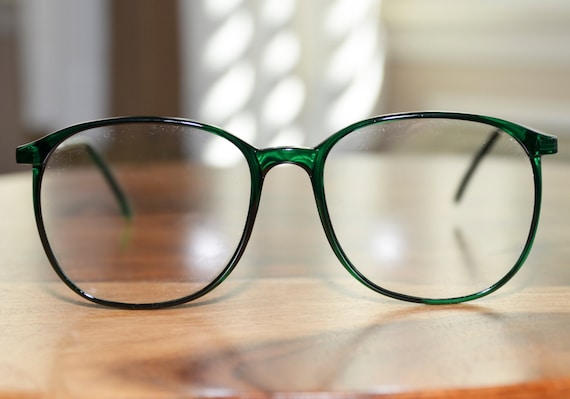 Vintage Green Eyeglasses Round Oversized 1980s Retro Mens