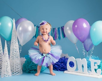 Birthday Tutu Outfit - Cake Smash Outfit Girl - Tutu Set - First Birthday - Purple & Teal - Twins Birthday Outfit - Newborn Tutu Baby Tutu