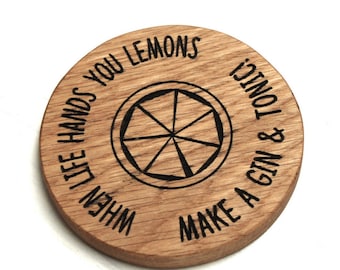 Gin and Tonic Oak Coaster - Gift For Her - Gin Gifts - Wooden Coasters - Drink Coasters - Personalised Gifts - Gift For Best Friend
