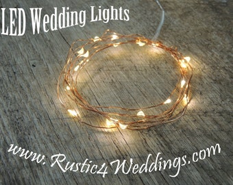 LED Battery Operated Fairy Lights, Rustic Wedding Decor, Room Decor, 6.6 ft, Copper Strand LED String Lights