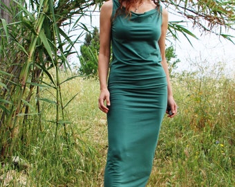 Organic Boho dress, Forest green summer Dress organic cotton, more colors, Maxi Dress + Plus size dress, summer dress organic by Pazitive