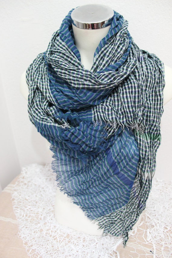 Blue men scarf men blue scarf men linen scarf by Nazcolleccolors