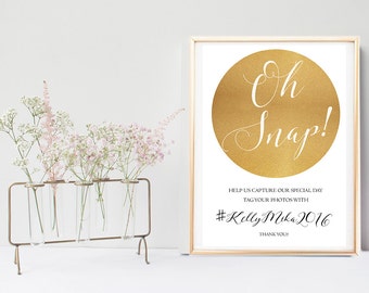 Social Media Wedding Sign Printable, Instagram Wedding Sign, Oh Snap, gold glitter sparkle, hashtag wedding sign, help us capture the love