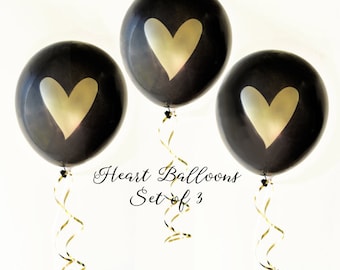 Black & Gold Balloons, Gold Heart Balloons, Bachelorette Party Balloons, Engagement Party Decorations, Black Gold Party, Bubbly Bar Decor