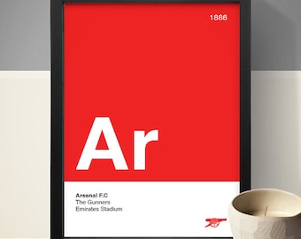Arsenal Football Club Poster, Football Poster, A4 Football Print, Football Gift, Red & White
