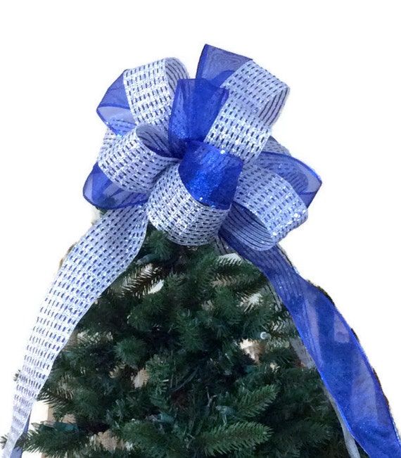 christmas tree topper bow blue and silver by custombowsbyjami christmas tree topper bow blue and silver by custombowsbyjami