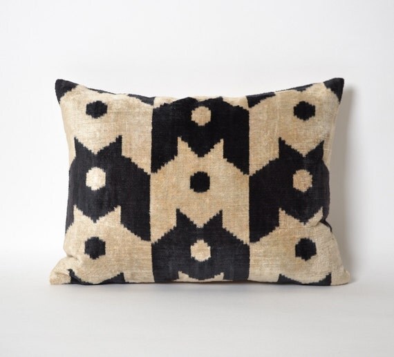 12x16 Ikat Velvet Pillow case throw pillows tribal black and