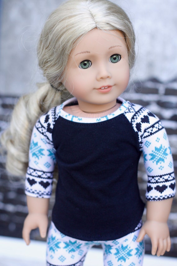 18" Doll Clothes | FairIsle White Black Turquoise BASEBALL TOP for 18 Inch Doll such as American Girl Doll