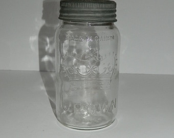 Vintage Crown Quart Glass Mason Jar with Glass Lid Made in Canada