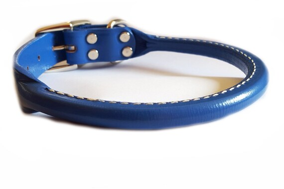 Rolled Blue Leather Dog Collar by SnootyPoochDesigns on Etsy