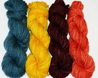 Mini skein set of 4, approx. 25g each, 8ply / DK, Bluefaced Leicester Wool, Superwash.