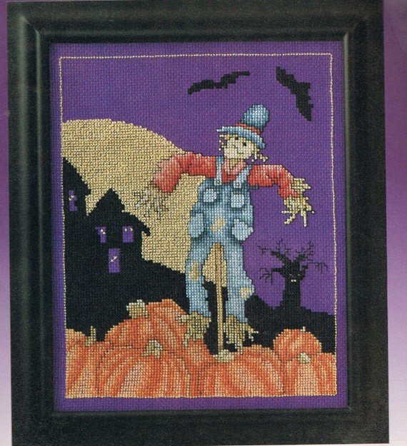 CROSS STITCH PATTERN Halloween Scarecrow In A Pumpkin Patch