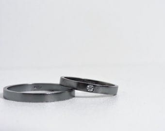 Black Sterling Silver Wedding Band // Black wedding band // Wedding / Mens Ring / Minimal Ring / Cubic Zirconia / Affordable Wedding Band