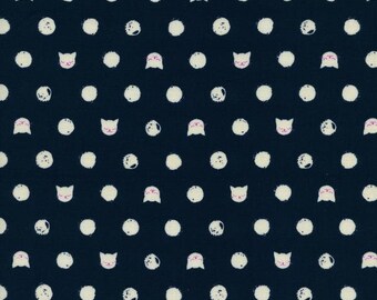 Cat Lady Fabric - Friskers by Sarah Watts - Cotton + Steel - 2030-2 Navy Cream - Priced by the Half Yard