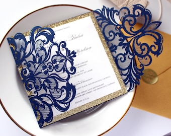 Navy and Gold Wedding Invitation, Gold and Navy Wedding Invite, Navy Wedding Invites, Navy Blue Wedding Invitations, CW3109