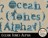 Digital Scrapbook Alpha Clip Art - Ocean Tones - Digital Alphabet Clipart - Alphabet Letters Clipart Typography