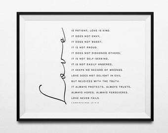 Love is patient, Love is kind, Love is patient print, Love is patient poster, Love is patient wall art, 1 Corinthians 13, Bible print