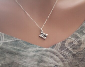 Sterling Silver Binocular Charm Necklace, Bird Watching Necklace, Explore Binocular Charm Necklace, Silver Binocular Necklace,