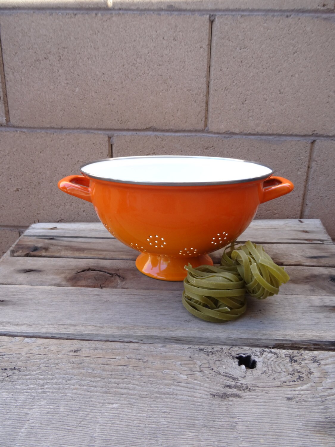 Vintage Orange Enamel Strainer Colander Westen Bassano