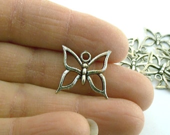 9 Antique Silver Butterfly Charms