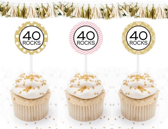  40th Birthday Cupcake toppers Printable 40 Rocks Cupcake 