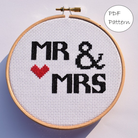 Mr and Mrs / wedding gift / cross stitch pattern / just