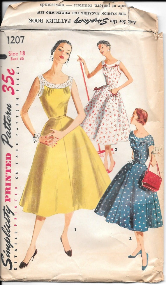 VTG Unused 1955 Simplicity 1207 Low Round Neckline Flare Skirt