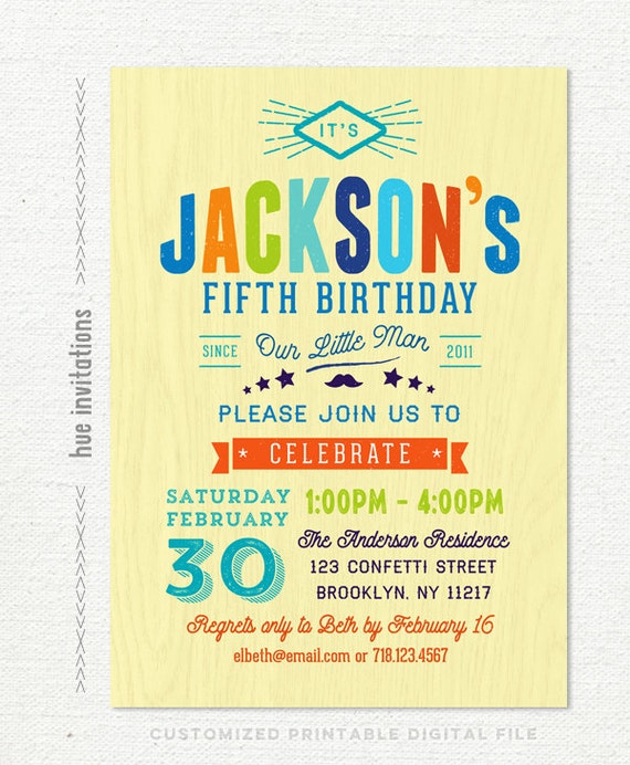 5th birthday invitations for boys printable digital invite