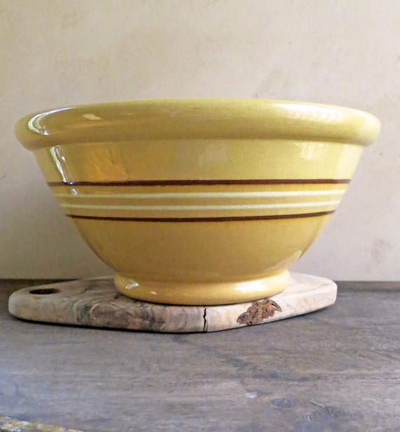 11 Yellow Ware Mixing Bowl Large Striped Ceramic Mixing