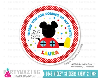 Personalized Mickey Tags, Printable Clubhouse Thank You Labels, Toppers, Stickers Labels, Party Favor Tag, Printable stickers -D343 HBMC1