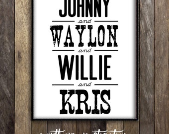 The Highwaymen, Johnny Cash Waylon Jennings Willie Nelson Kris Kristofferson Print, Country Music Legends Home Decor, Vintage Band Poster