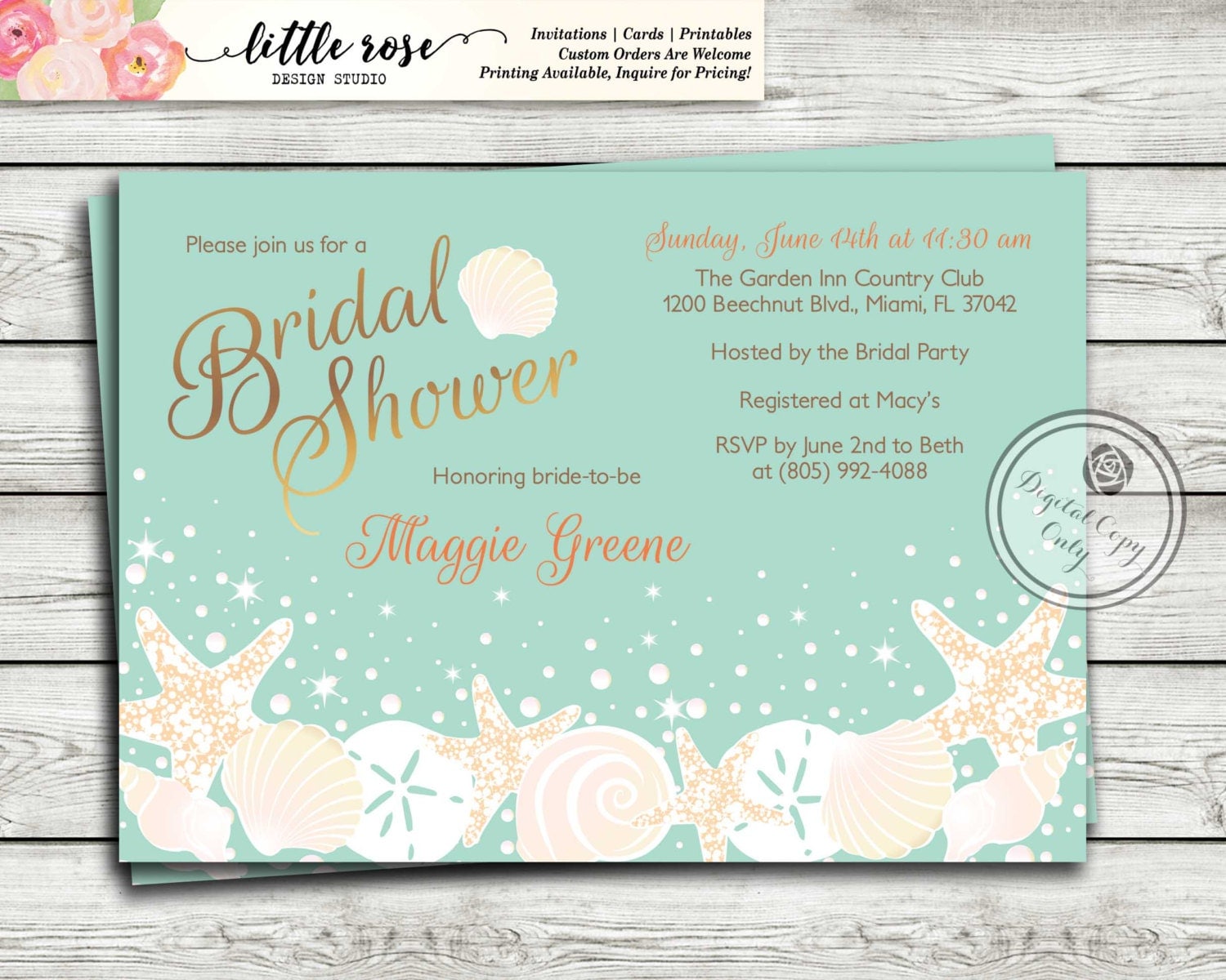 Beach Bridal Shower Invitation Wedding Shower Invite
