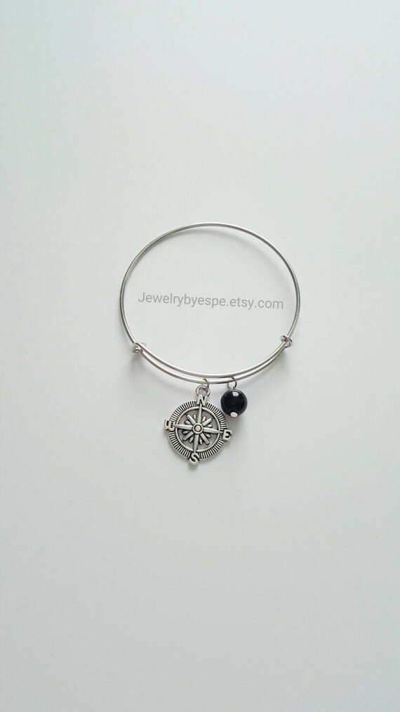 Silver Compass Bangle Bracelet Charm Bracelet Boho