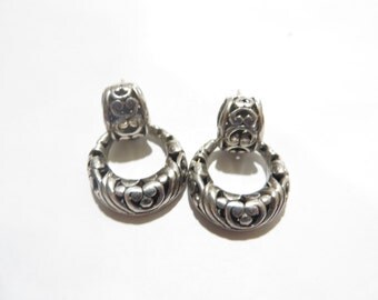 Beautiful Vintage Solid Sterling Silver Pierced Drop Filigree Earrings