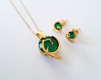 Kokiri Emerald 24k gold necklace spiritual stones inspired in The legend of Zelda series