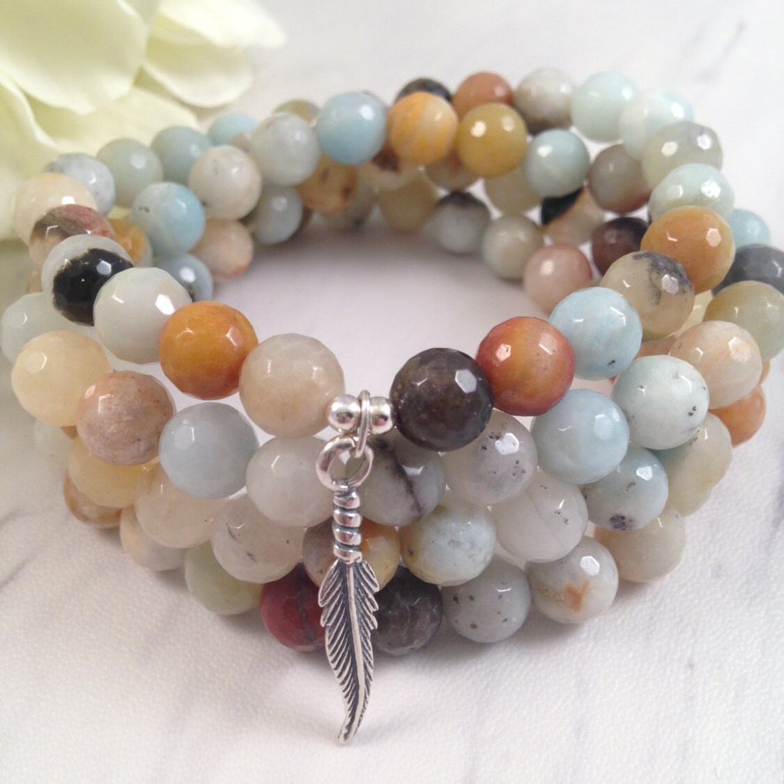 Gemstone Bracelet Healing Stone Bracelet Feather Charm