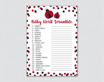 Ladybug Baby Shower Word Scramble Game - Printable Instant Download - Red Ladybug Baby Shower Word Scramble Game - 0050-R