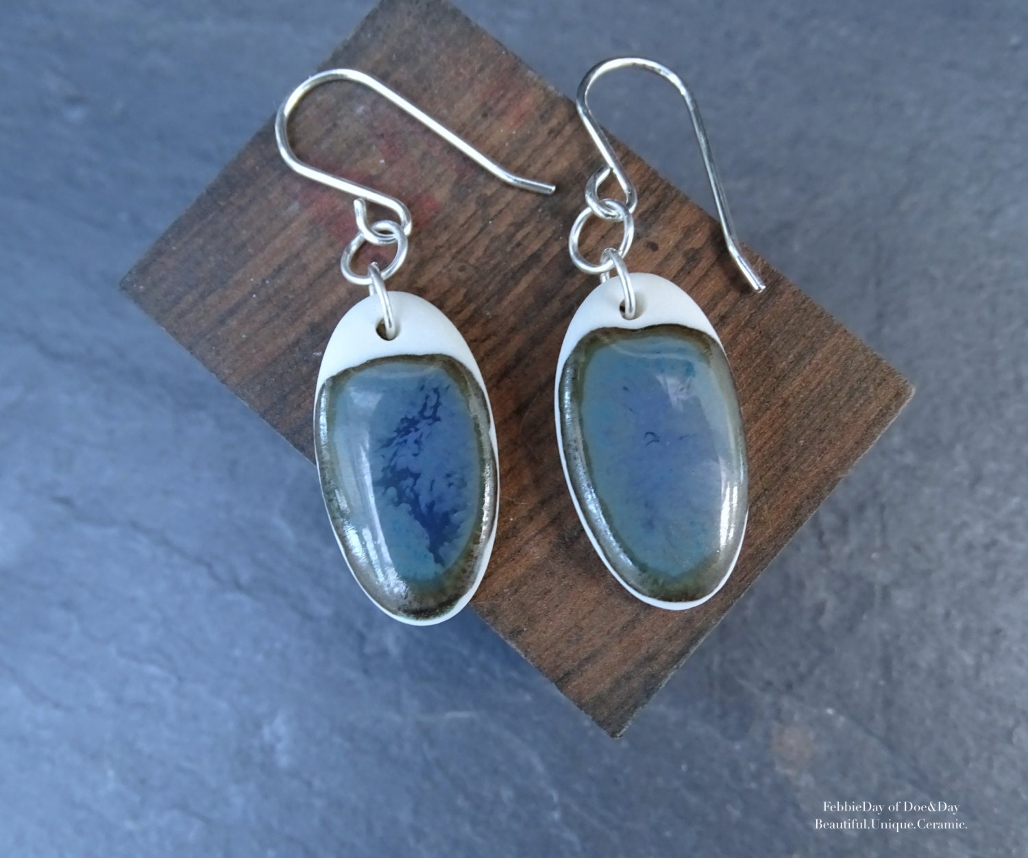 Porcelain Clay Oval & 925 Sterling Silver Drop by DoeandDay
