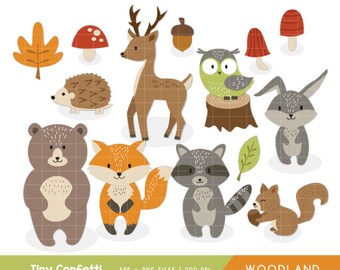 woodland clipart, woodland animals clipart, forest animals clipart, bear, deer, fox, raccoon, squirrel, rabbit, bunny, owl, hedgehog, fall