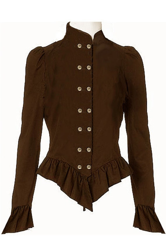 Steampunk Dark Brown Button Blouse - Ready to Ship by RetroscopeFashions steampunk buy now online